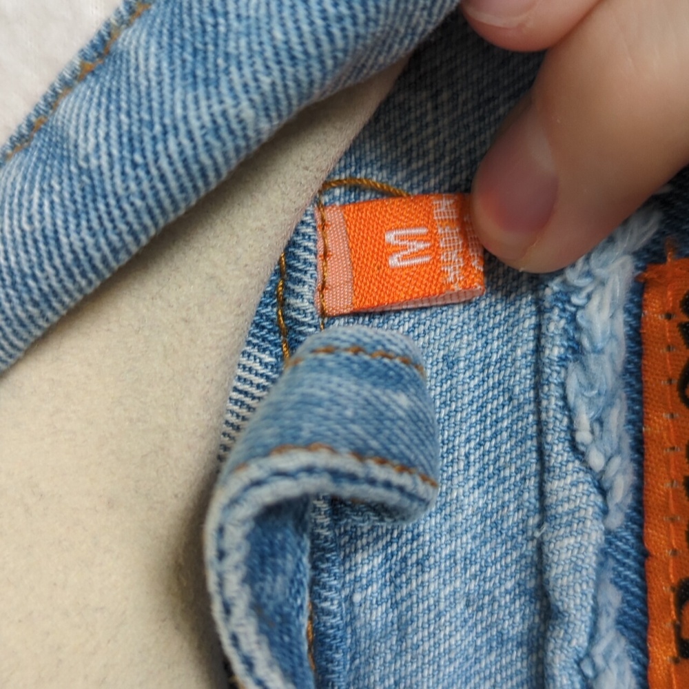 Rolling Paper Women's Blue Distressed Paint Flecked Denim Jacket Size‎ M - Picture 6 of 8